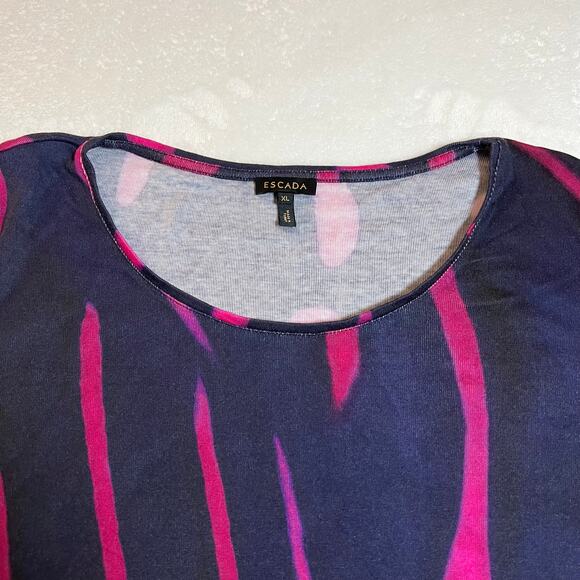 Escada Scoop Neck Abstract Print Knit Top Size XL 3/4 Sleeve Stretch Colorful - Picture 3 of 5